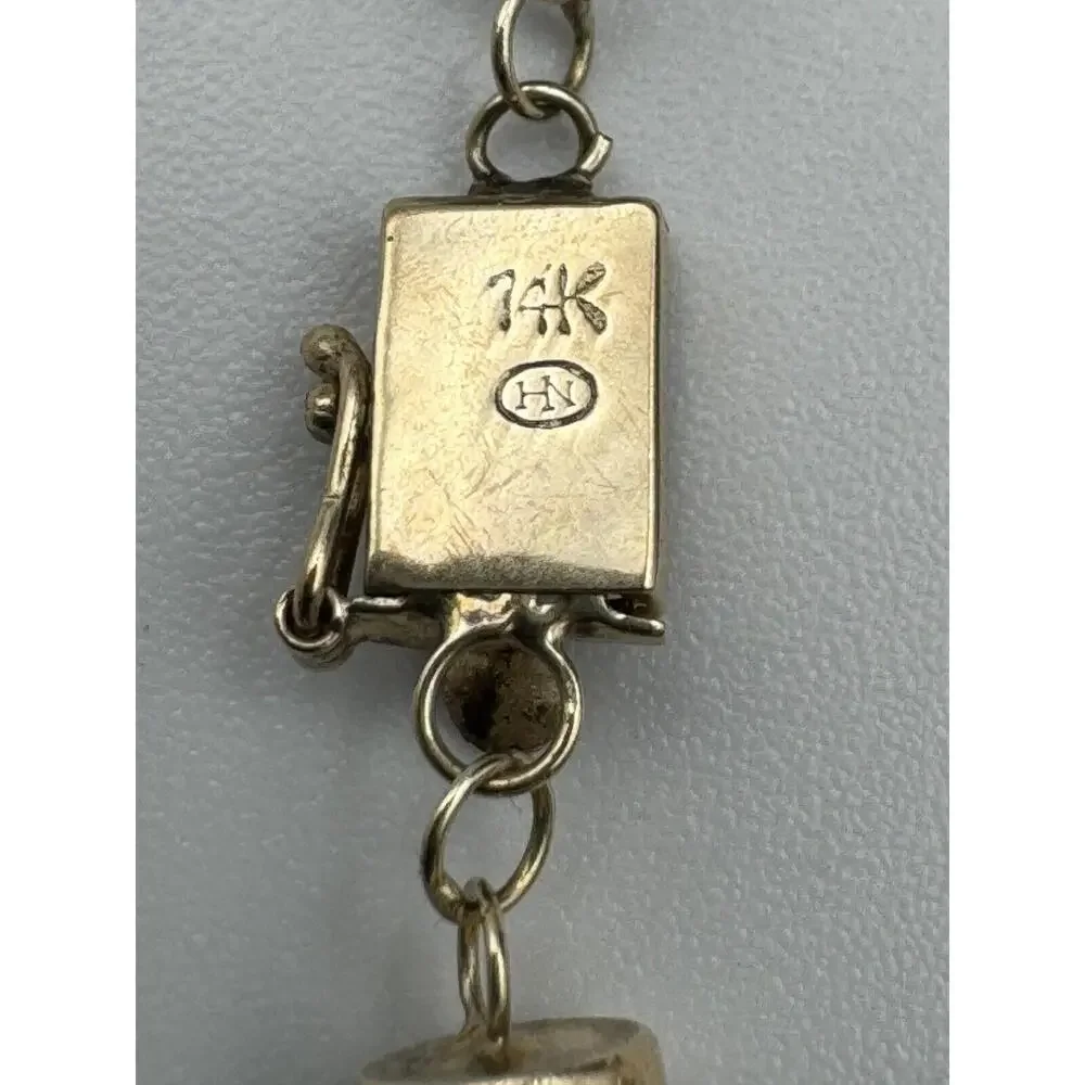 Heng Ngai HN 14k Gold‎ Onyx Cylinder Link Box Clasp Bracelet Estate Jewelry